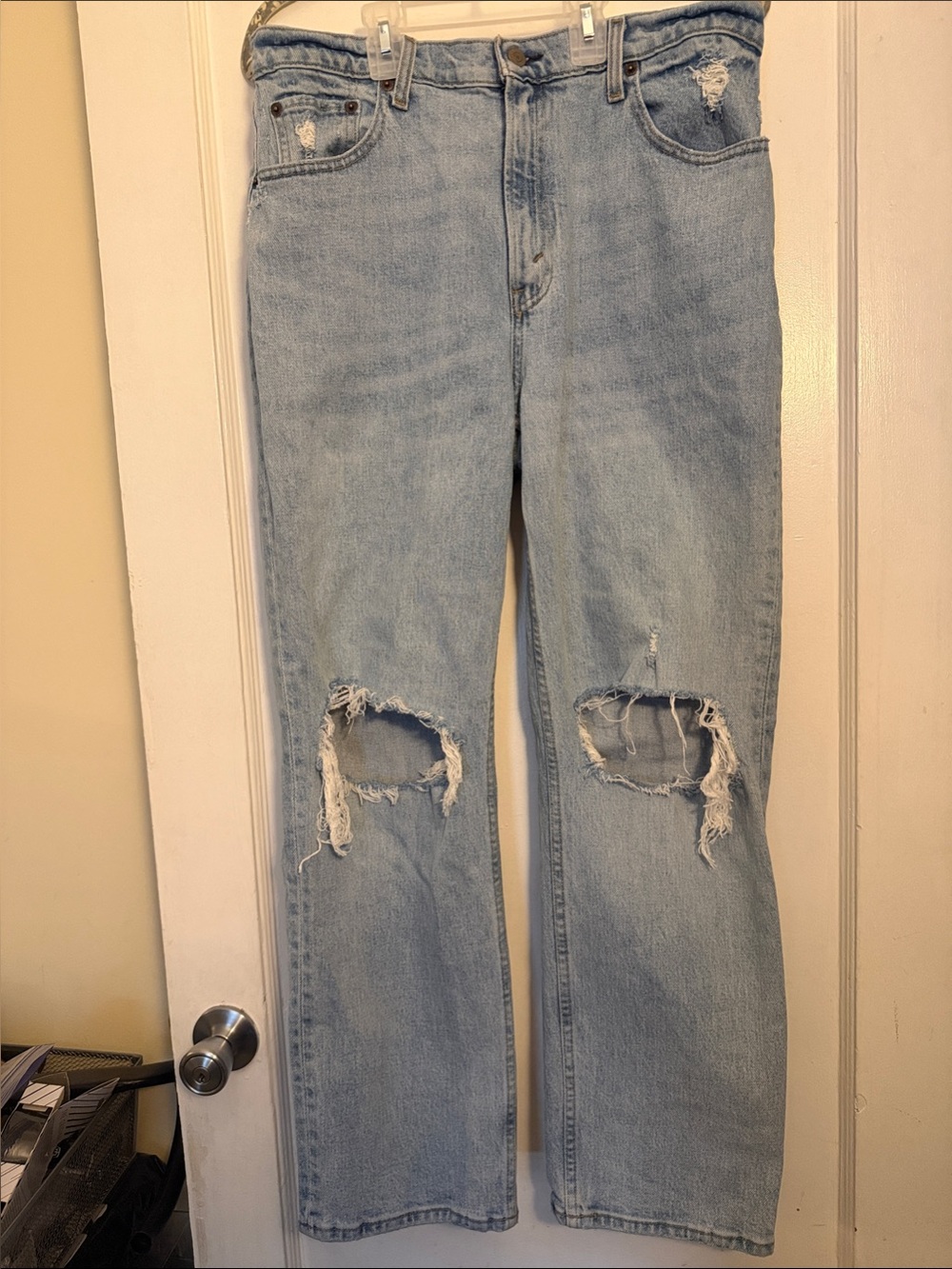 Abercrombie & Fitch Light Wash Straight-Leg Ripped Jeans